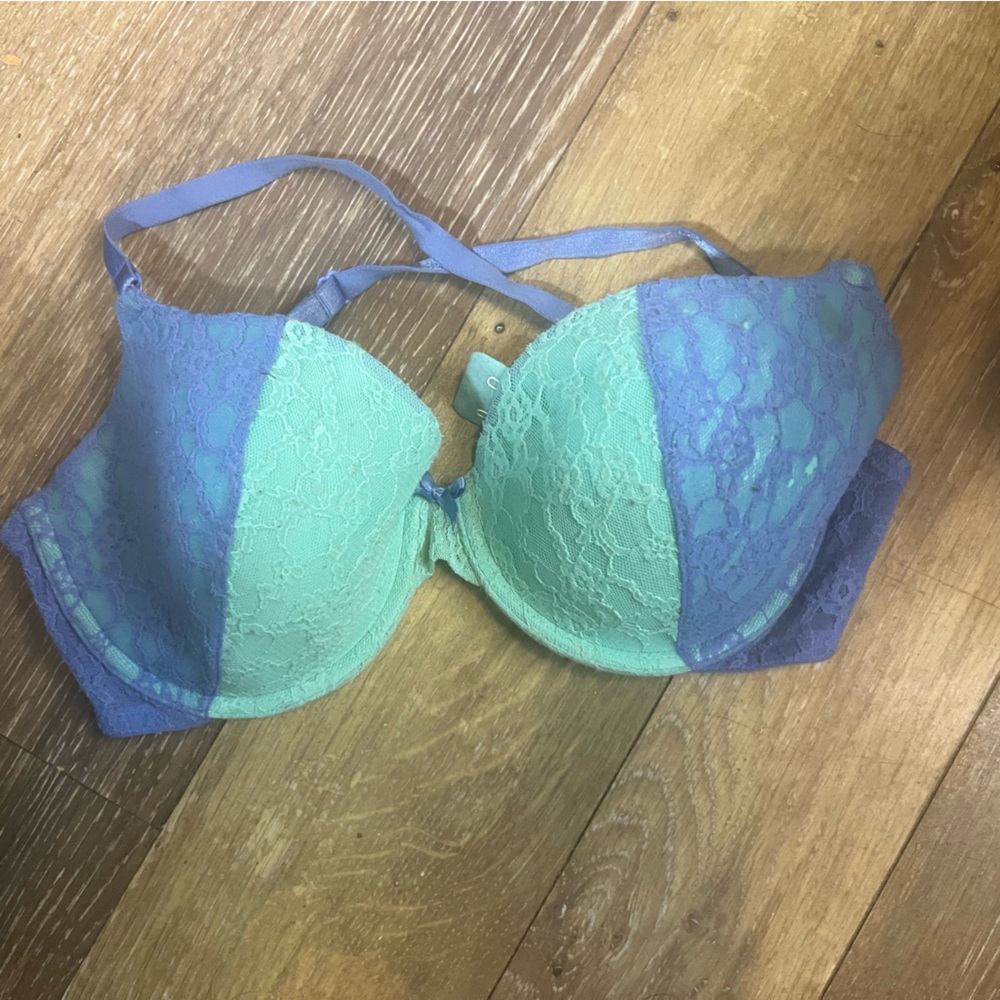 Victoria's Secret Two-Tone Lace Bra in Aqua and Lilac